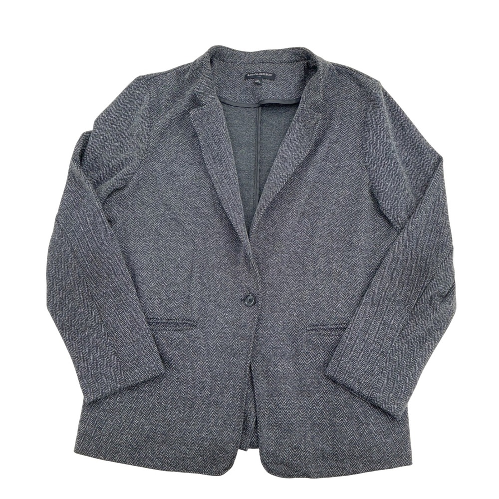 Banana Republic Blazer Womens XL Gray Herringbone Knit Single Button Academic